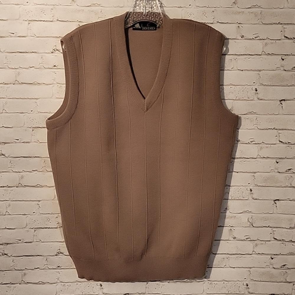 Casablanca, Men's Pure New Wool Khaki Vest, Shrink Resist, Micro Wool, Size 40.